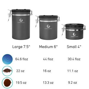 Coffee Gator Stainless Steel Container - Canister with co2 Valve, Scoop and Travel Jar - Medium, Grey